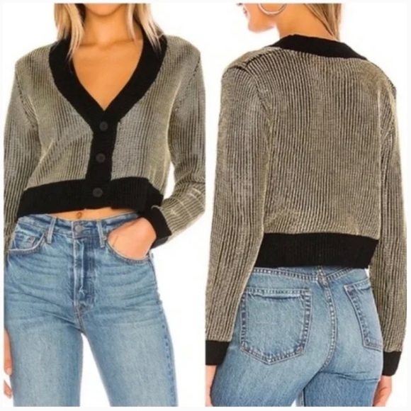 Superdown Loraine Black & Metallic Gold Oversized Cropped Cardigan - Picture 2 of 9